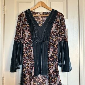 POL Velvet Navy and Pink Paisley Tunic